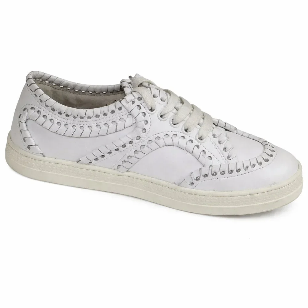 Alaia Tacco White Leather Bold Overcast Accent Stitch Lace-Up, Size 36 (US 6)
